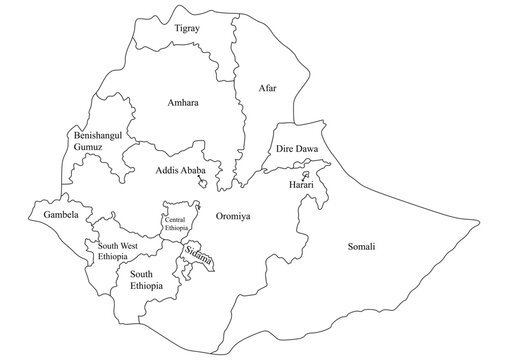 Ethiopia Outline Map with Border on White Background