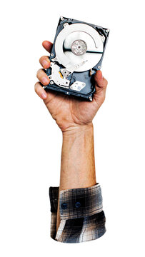 Png hand holding hard disk sticker isolated image, transparent background