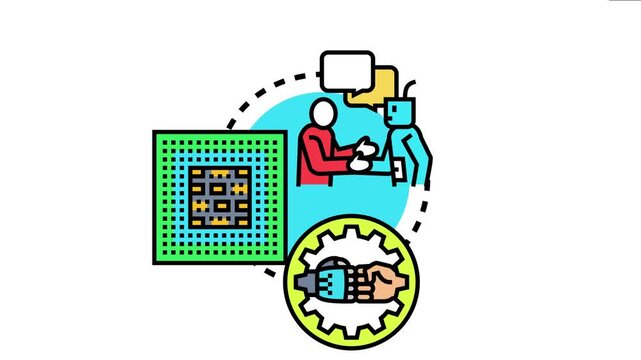 Human and robot figures are communicating and collaborating, symbolizing the development of ai focused programming languages and advanced robotic technology