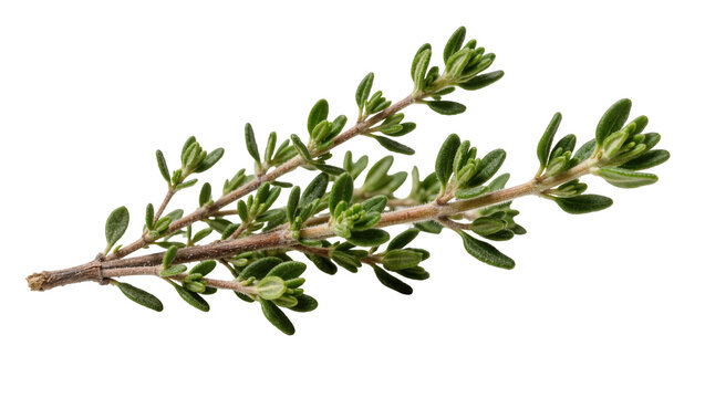 Fresh green thyme sprigs with tiny leaves, isolated on transparent background