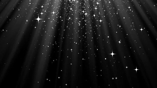 Volumetric light beams with atmospheric floating particles in dark space, elegant spotlight rays, glowing bokeh lights, seamless loop able cinematic light leak overlay animation black background. 4k