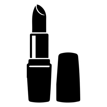 Black lipstick silhouette icon with cap on transparent background for cosmetics.