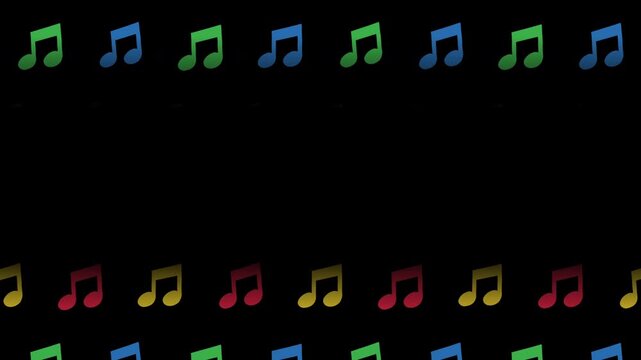 カラフルな音符が連なるリズムのループアニメーション背景