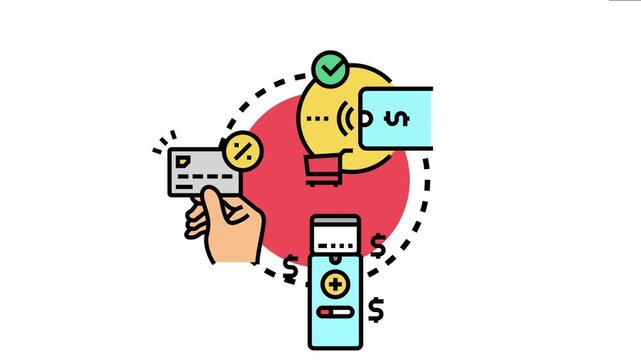 Hand holding a payment card interacting with a card reader and a smartphone displaying successful transaction icons, modern mobile payment services and digital finance