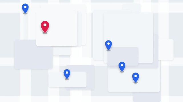 Cinematic close-up map animation showing a sequential reveal of large, prominent location pins.