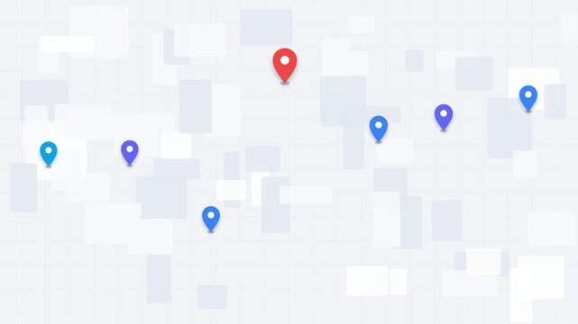 Modern digital map animation showing sequential location pin reveal driven by a scanning wave.