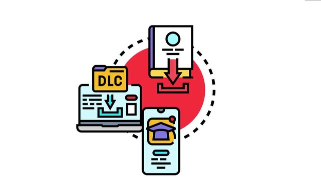 Learning content delivery illustrates digital education resources transmitting from a book to a laptop holding downloadable content and a smartphone device for online school