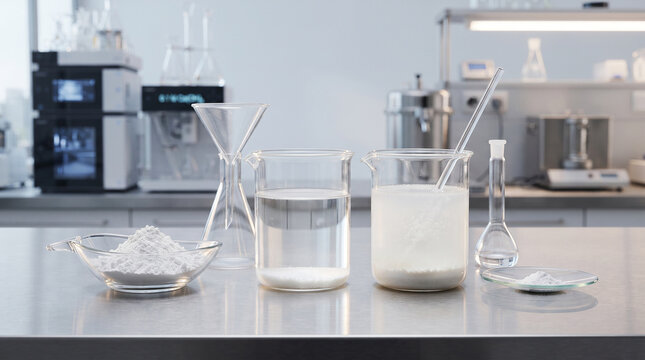 Ultra-realistic calcium hydroxide powder and limewater laboratory composition featuring crystalline particles