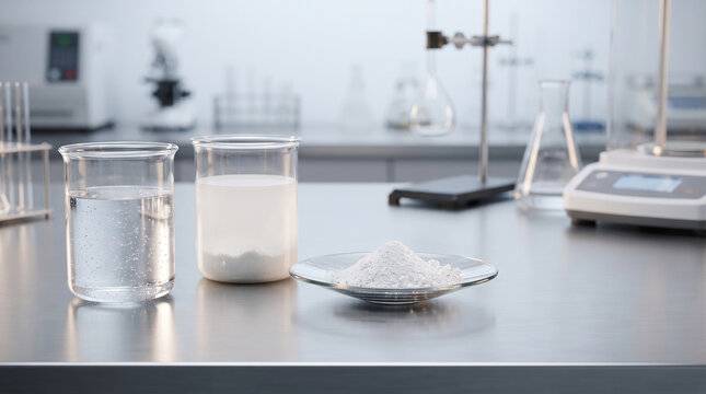 Ultra-realistic calcium hydroxide powder and limewater laboratory composition featuring crystalline particles