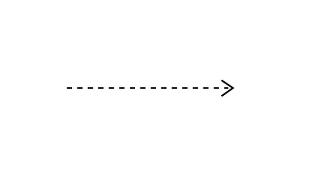 Right arrow direction icon with blue dashed arrow motion on white background. Clean corporate direction animation 4k. Dotted line arrows icon sign animated with alpha channel. Blue straight arrows.
