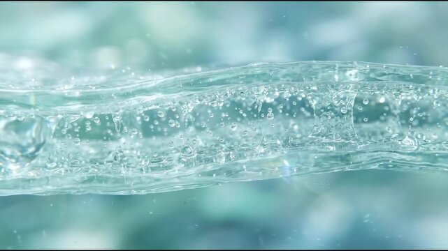 Water purification technology appears as a translucent pale aquamarine membrane-like gel containing abstract material background