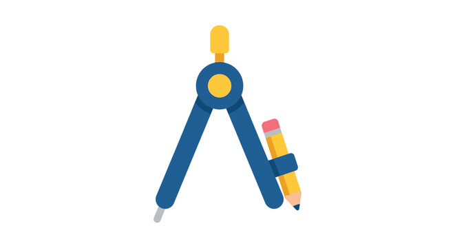Drafting compass with pencil lead rests on a white background a flat vector illustration