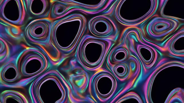 Abstract iridescent organic cellular pattern with flowing fluid-like forms.