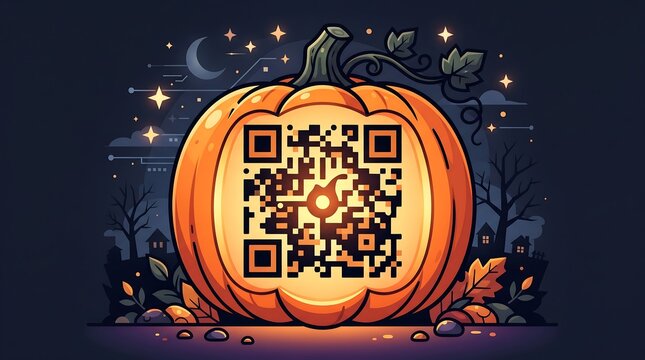 Halloween pumpkin with QR code illustration vector autumn spooky technology concept