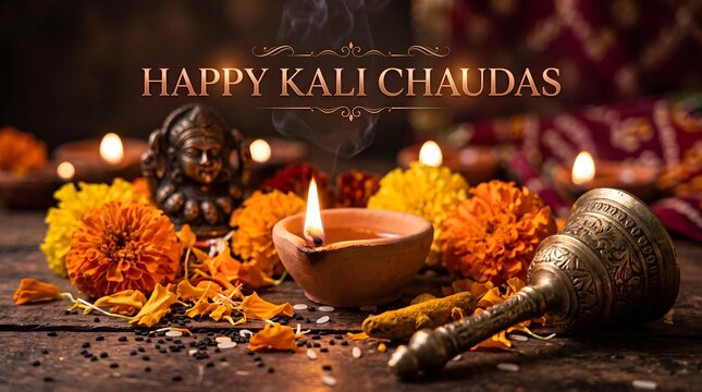 Kali Chaudas  Goddess Kali Puja Diya Marigold Narak Chaturdashi Choti Diwali Wishes Status