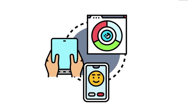 Hands holding smart devices connecting with a web page displaying a chart, visualizing mobile application accessibility features and user experience