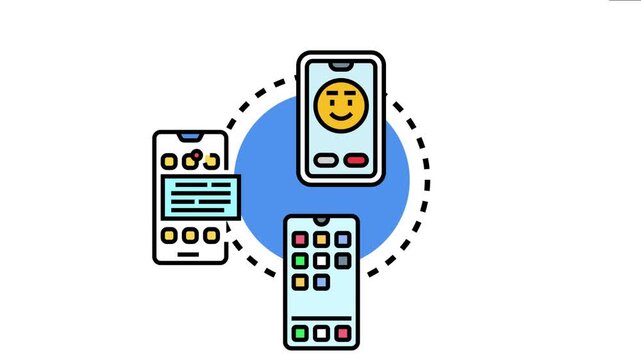 Three interconnected smartphones display various elements of app design and user experience, the concept of a responsive and accessible mobile friendly user interface