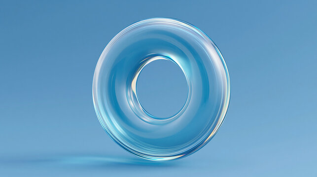 Transparent glass torus ring on soft blue backdrop represents minimalist 3d design for modern branding and tech visuals.
