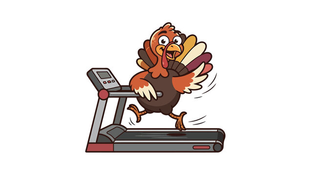Cartoon turkey running on a treadmill