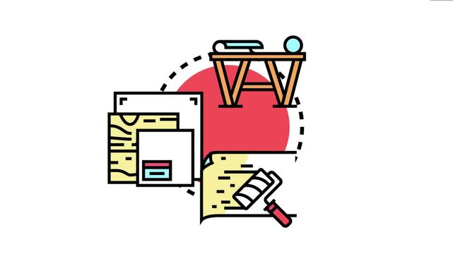 Creative elements for a mixed media artwork project, including textured surfaces, paper, and tools like a paint roller, symbolizing artistic expression and crafting