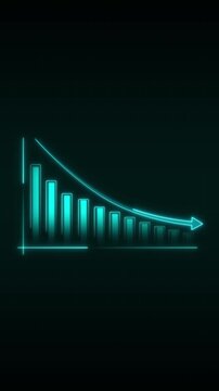 Teal bar chart animation shows a trend with a falling arrow Revenue loss reflects across this teal bar chart animation Negative trade performance marks this bar chart animation