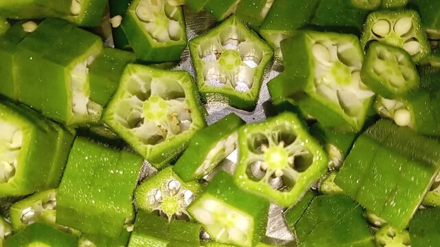 Fresh Organic Okra Slices Prepared for Cooking 