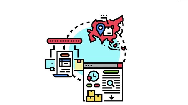 Unidentified logistics information impacting international delivery, showing a lost package with incomplete location data on a map, tracking system, and shipping documents