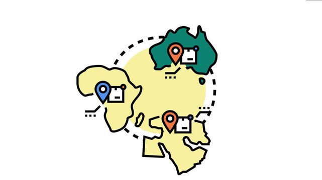 Global map showing shipping packages and location pins, the challenge of incomplete data and untracked parcels in worldwide logistics and delivery