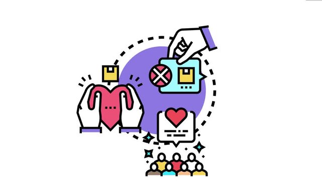 Hand giving a message bubble with a crossed out box symbolizing absent communication and negative evaluation, impacting client experience and satisfaction