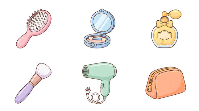 Set of cute beauty and makeup icons for women isolated on white background
