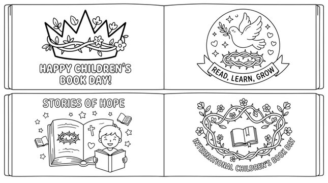 Ornate crown coloring book cover template vector illustration with decorative border frame