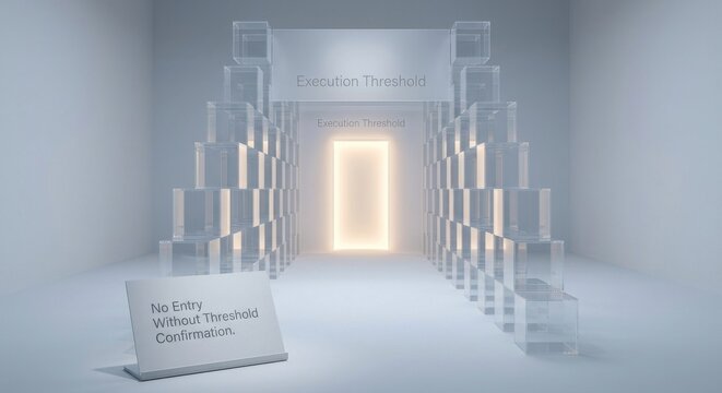 Transparent Cube Architecture with Illuminated Doorway and Threshold Signage