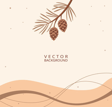 Minimalist Boho Pine Cone Background with Abstract Organic Waves