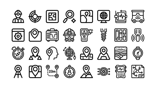 Set of various icons representing different industry and technology tools services