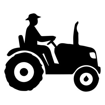 Agricultural tractor driver silhouette operating heavy farm machinery for crop fields.