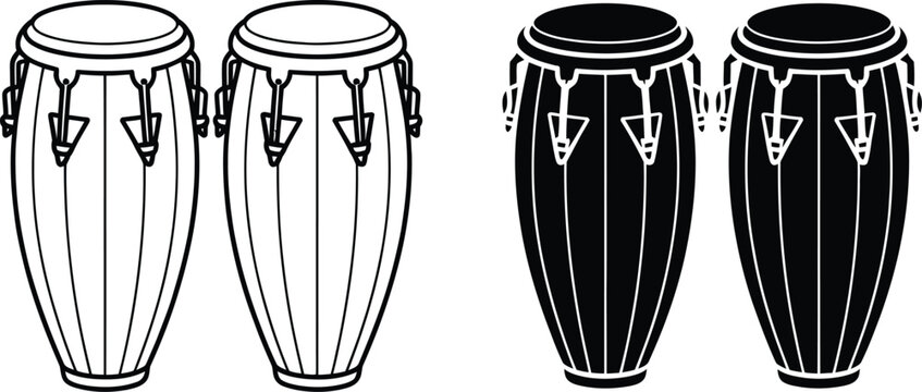 Pair of conga drums percussion icons vector illustration