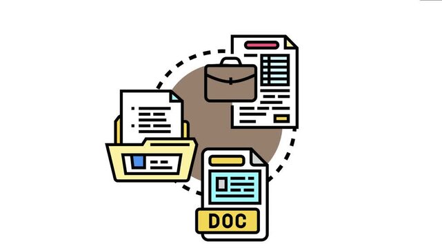 Office document files including paperwork, electronic documents, and financial reports, depicting business administration, organization, and data management