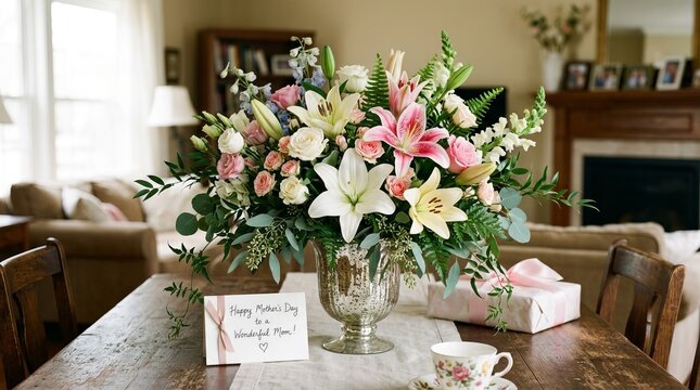 Elegant Floral Centerpiece on a Rustic Tabletop.