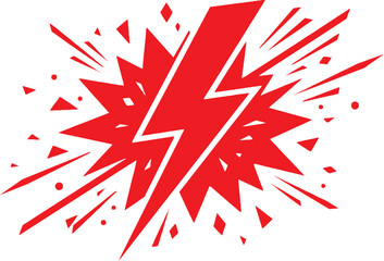 Bright red comic book style lightning bolt explosion on white background © MSTNAZIA