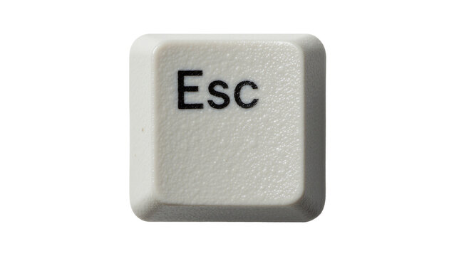 Single white computer keyboard Esc key with black lettering, isolated on transparent background