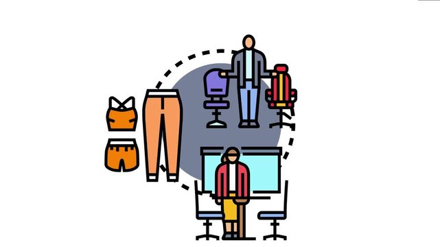 People considering formal and casual garments, selecting appropriate clothing for work, and adapting to modern office environments and dress codes