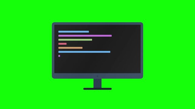 Programming code animation appearing on computer monitor screen with green screen background 4k motion video footage ideal for overlay