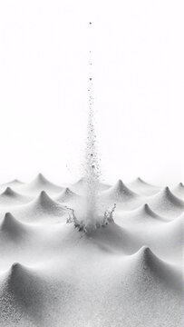 black white photograph wave like pattern wave appears multiple layers sand top layer being largest bottom layer being smaller sand light grey color has smooth texture center small amount water