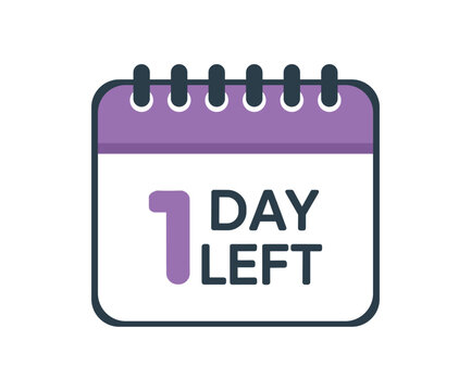 One Day Left Calendar Icon: A simple graphic icon of a calendar displaying 1 DAY LEFT signifies an impending deadline or event, perfect for countdowns and reminders.
