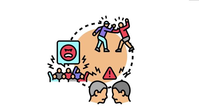 Illustration depicting offensive punchlines leading to physical confrontation, verbal arguments, negative public reaction, and social tension, highlighting the impact of hurtful comments