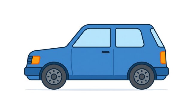Blue hatchback car side view illustration isolated on a white background