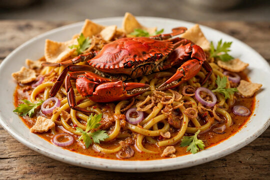 Traditional Mie Aceh Kepiting Spicy Crab Curry Noodles Indonesian Aceh Cuisine