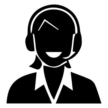 Customer service operator silhouette wearing headset on transparent background.