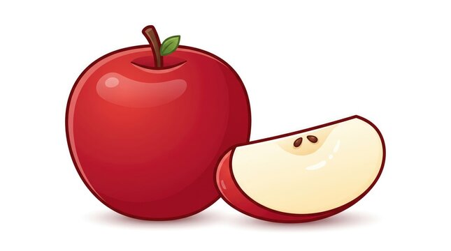 Red apple and a slice isolated on a white background for healthy food design