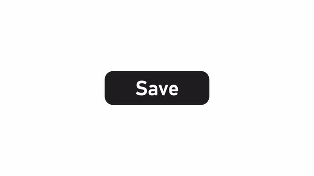 Animated Save Button UI Element with Smooth Animation, Modern Black Rounded Social Media Button on Transparent Background